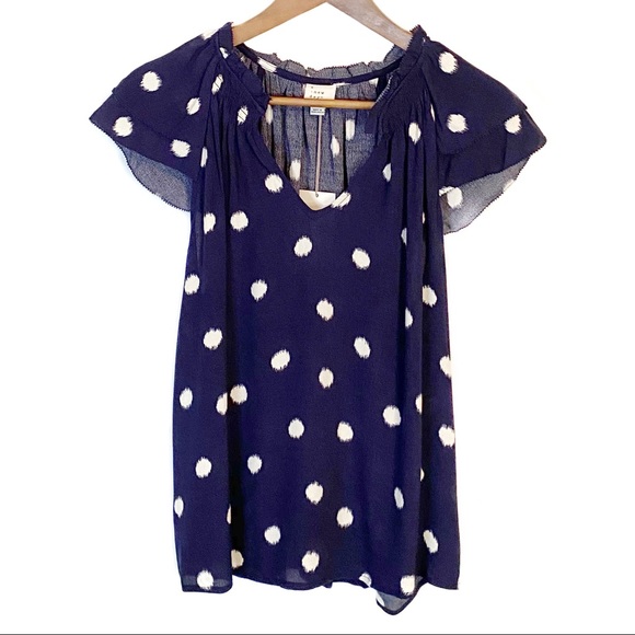 A NEW DAY Navy Dot Flutter Sleeve Top S M L XL NWT - Picture 2 of 9